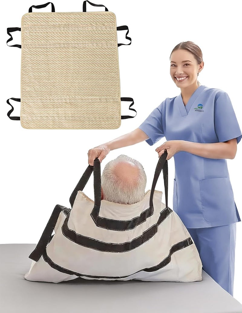Telison Transfer & Positioning Bed Pad with Handles - 100% Cotton, Breathable, Waterproof, Durable | Prevents Bed Sores, Ideal for Patient Repositioning, 39.4”x47.2” - Image 1